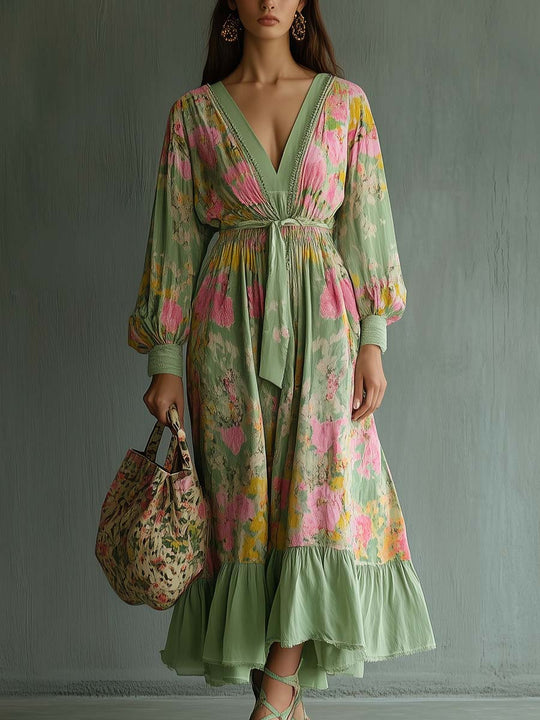 Floral Print Tie-Waist Maxi Dress