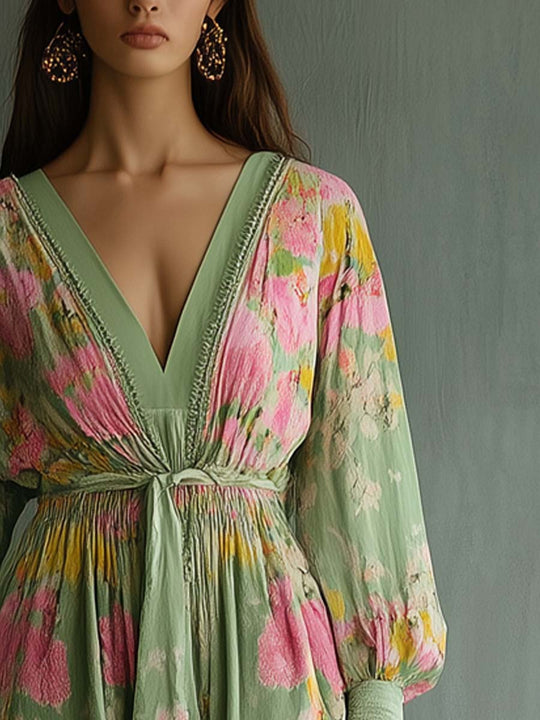 Floral Print Tie-Waist Maxi Dress