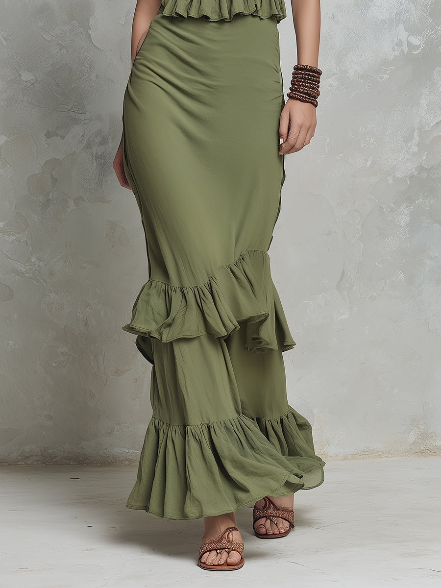 Bohemian Sleeveless Maxi Dress With Ruffle Details