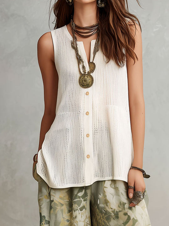 Boho Cream Knit Top And Sage Floral Patchwork Wide-Leg Pants Set