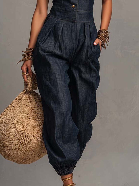 Retro Denim Sleeveless Jumpsuit