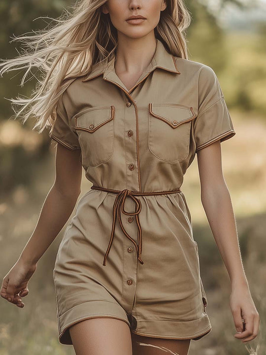 Khaki Safari-Inspired Button Jumpsuit