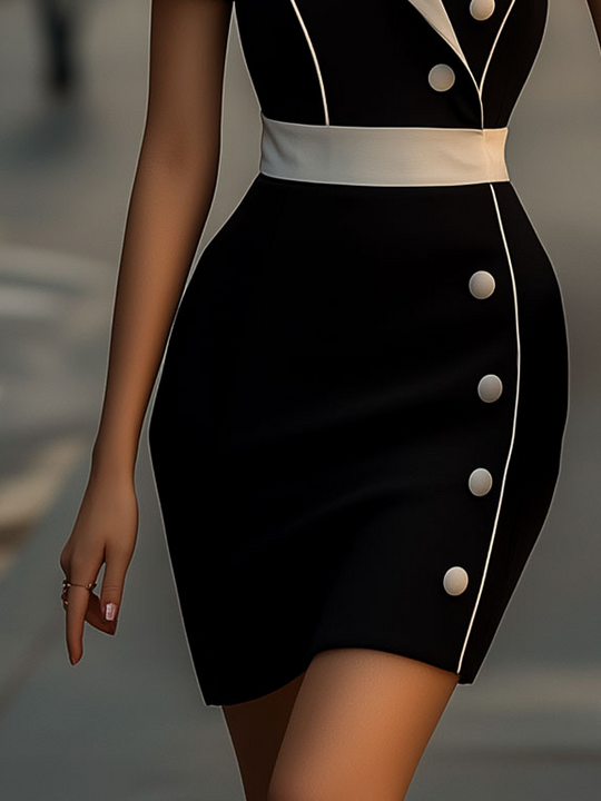 Classic Suit Collar Color Blocking Bodycon Dress