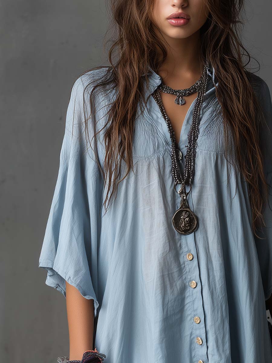 Retro High-low Hem Cotton Linen Mini Dress