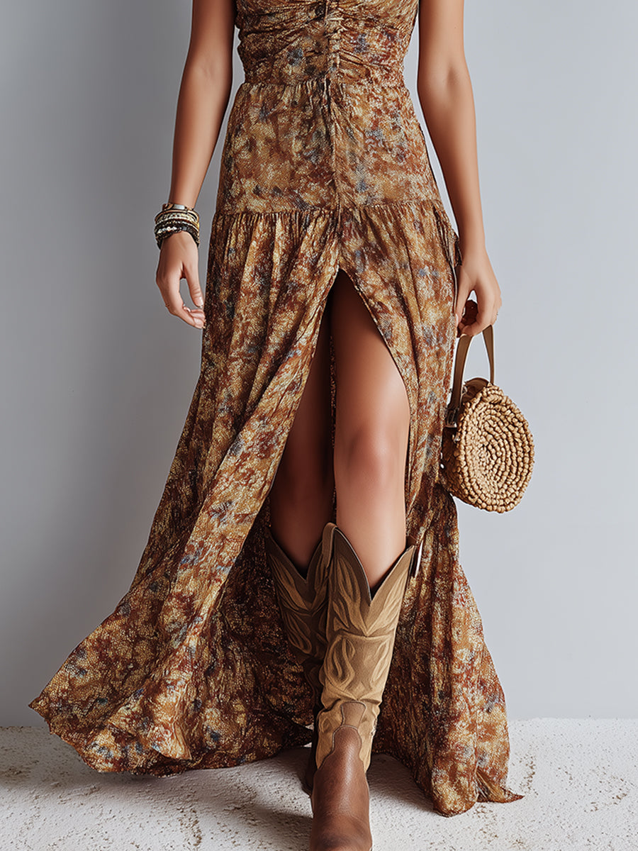 Boho Hem Slit Floral Maxi Dress