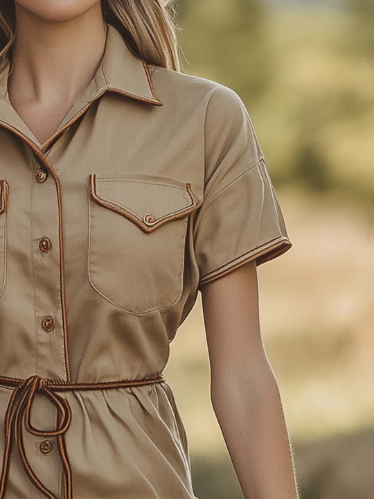 Khaki Safari-Inspired Button Jumpsuit