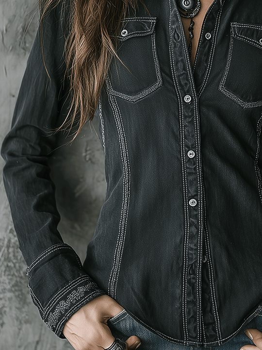 Retro Classic Black Western Cowboy Shirt