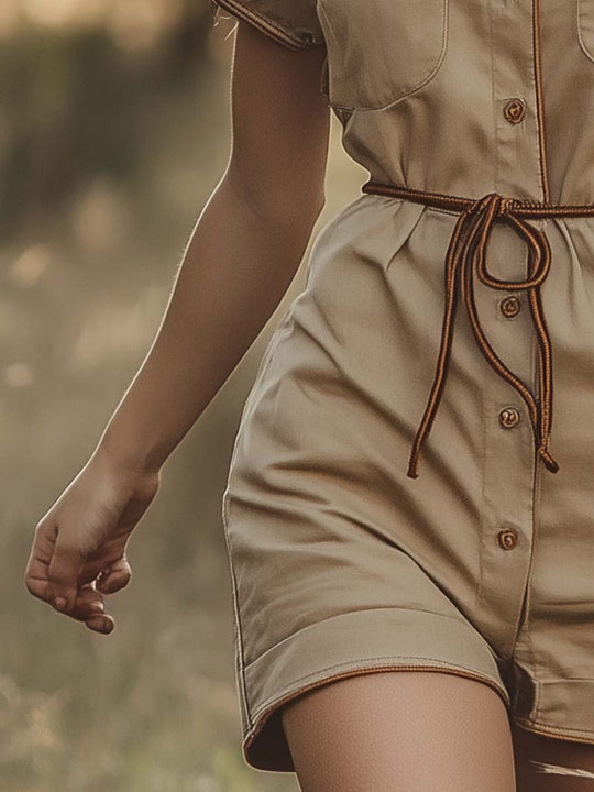 Khaki Safari-Inspired Button Jumpsuit