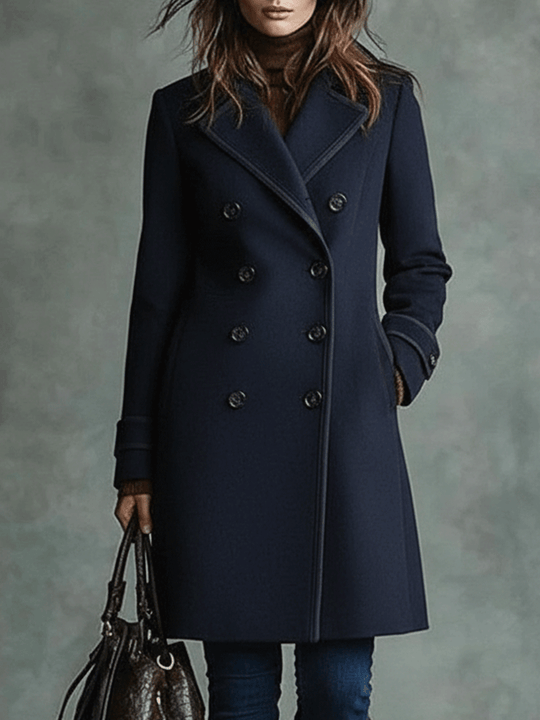 Elegant Double-Breasted Deep Navy Coat