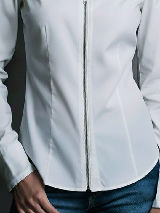 Minimalism White Tailored Structure Zip-Up Shirt