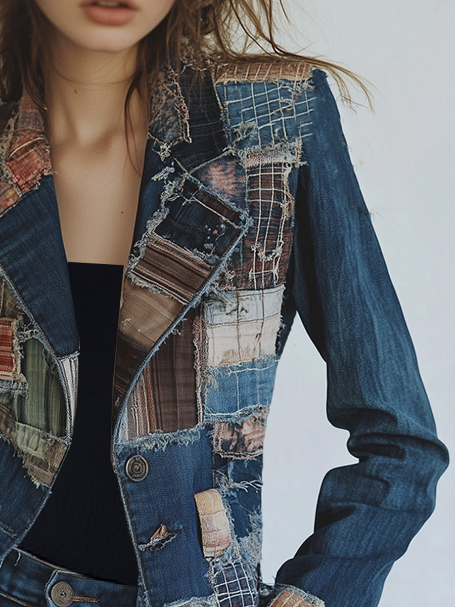 Women's Vintage Patchwork Denim Blazer