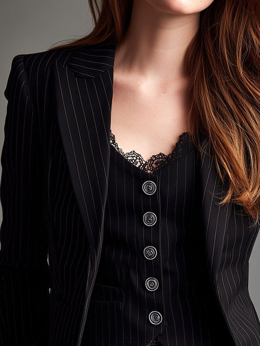 Vintage Black Pinstripe Tailored Blazer