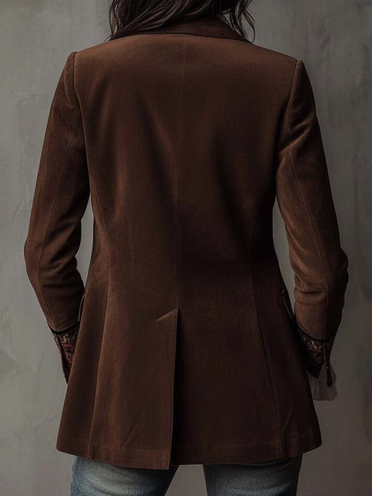 Vintage Brown Suede Blazer With Embroidered Details