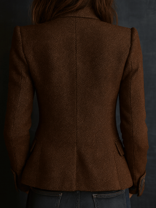 Retro Chic Dark Brownwith Contrast Edge Trim Tailored Blazer