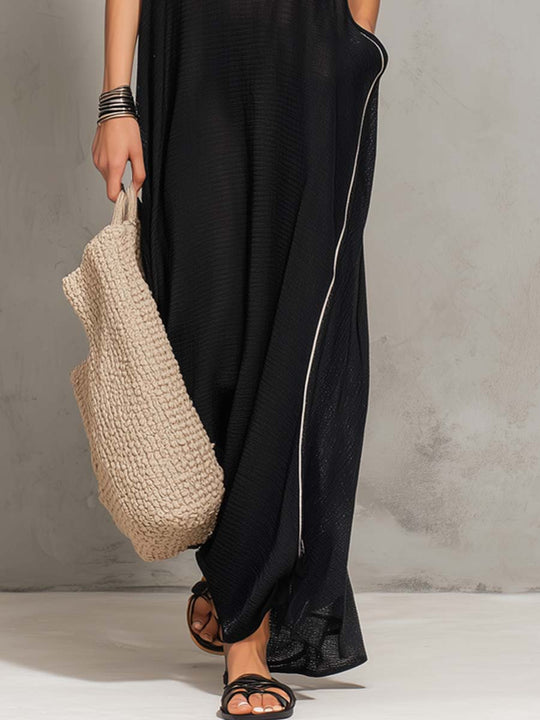 Retro Contrast Trim Sleeveless Maxi Dress