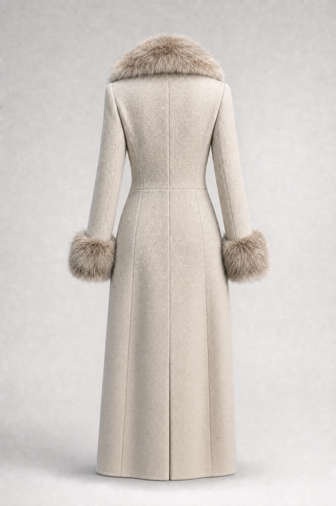 Quiet Luxury Fur-trimmed Collar Double-breasted Wool-blend Coat With Waist-cinching Fit