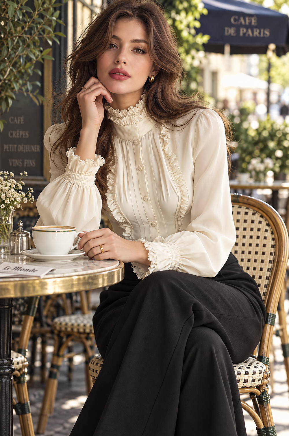 Victorian-style Long-sleeved Blouse With A Ruffled Stand Collar