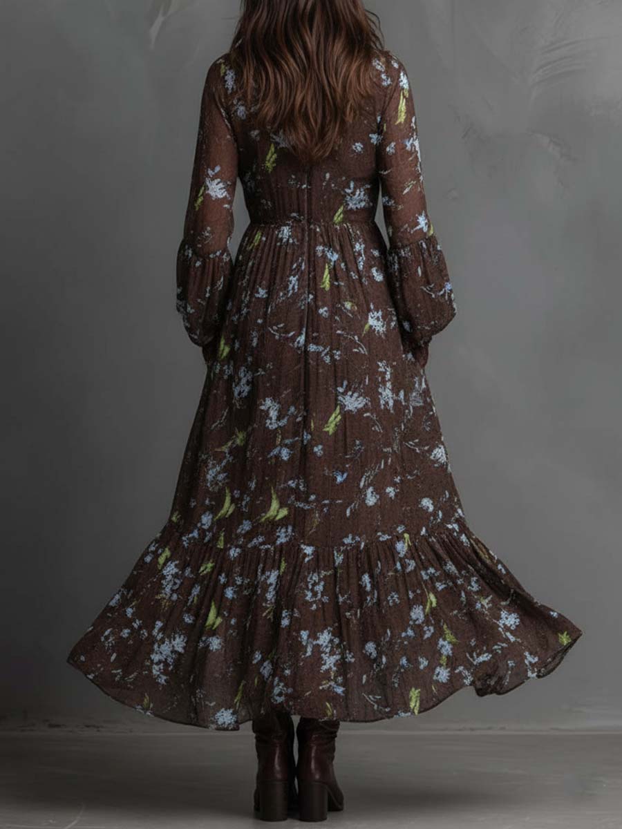 Smocked Floral Chiffon Maxi Dress