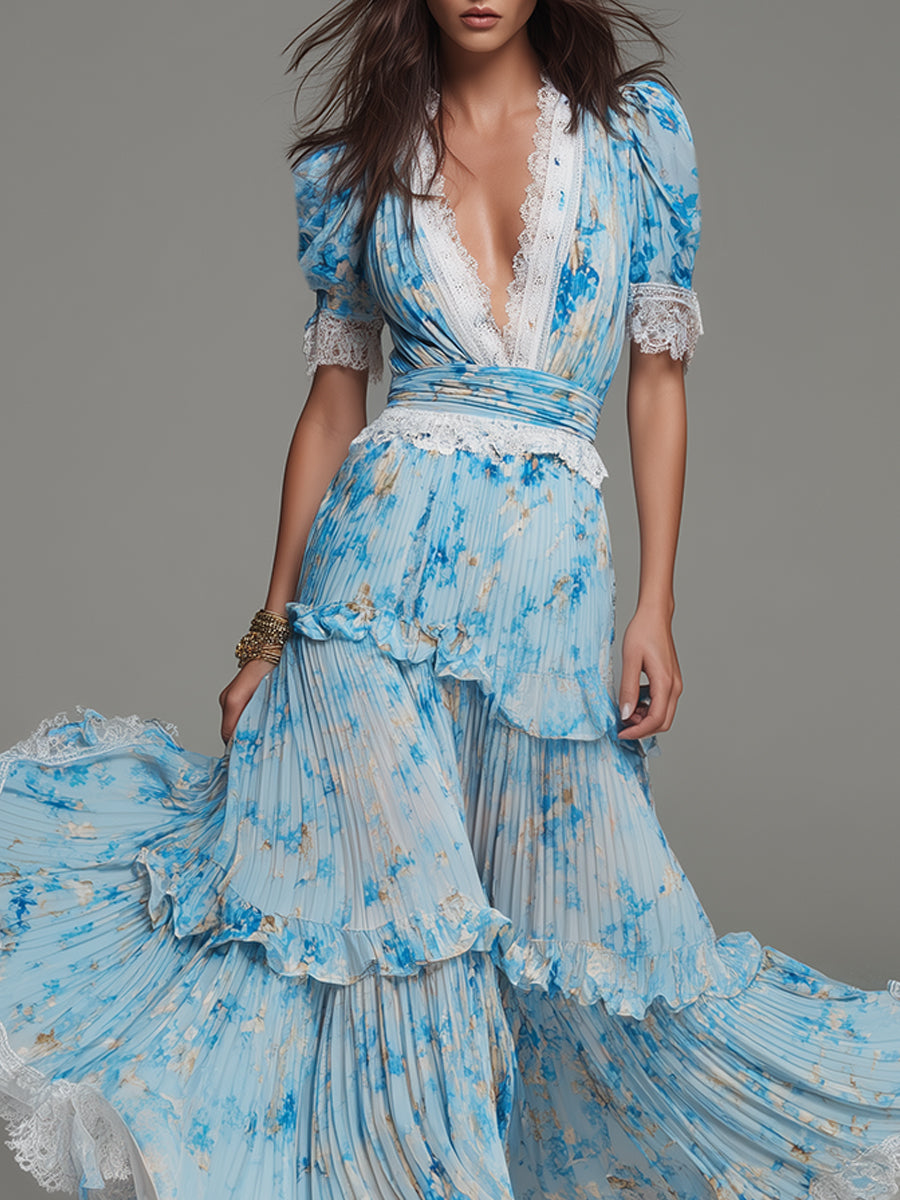 Bohemian Holiday Chiffon Printed Maxi Dress