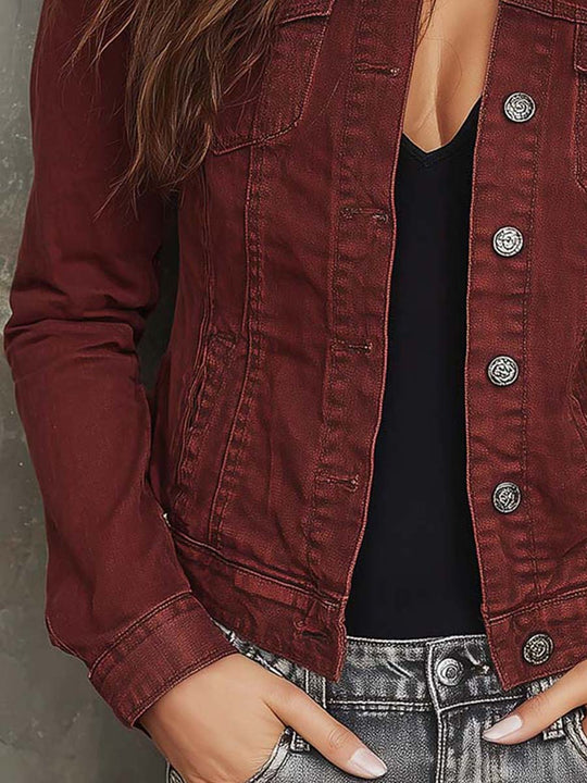 Vintage Burgundy Cotton Denim Jacket