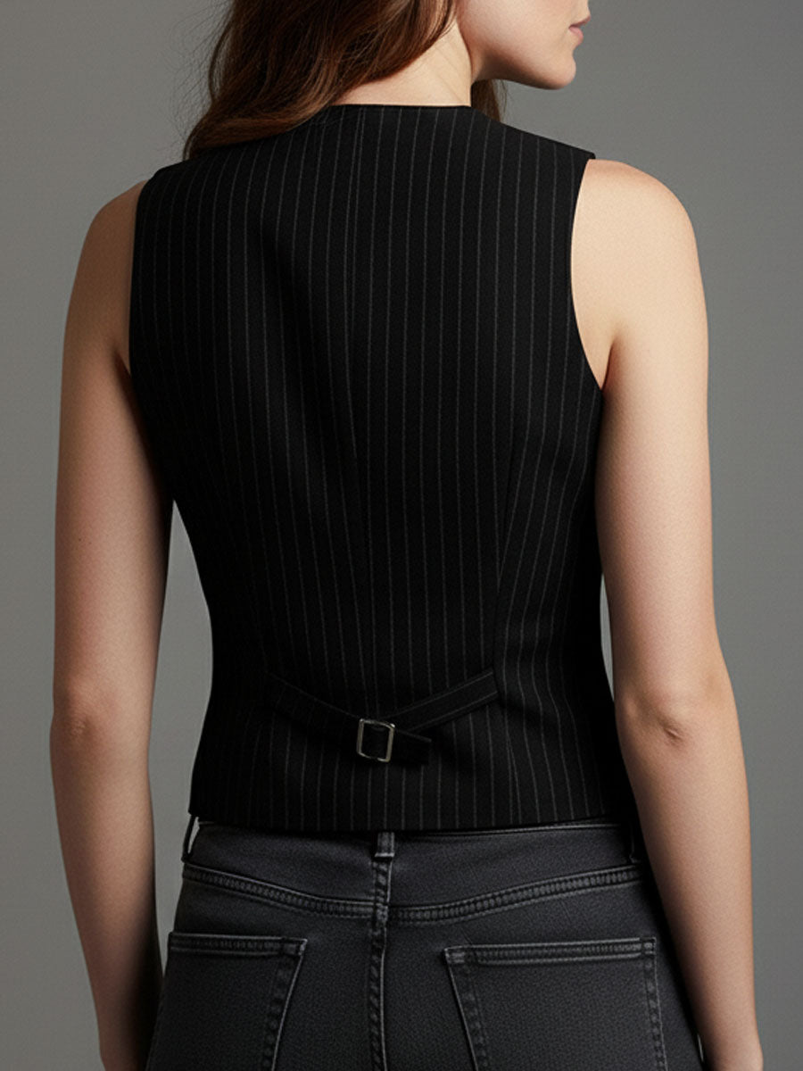 Modern Elegance Black Pinstripe Tailored Vest