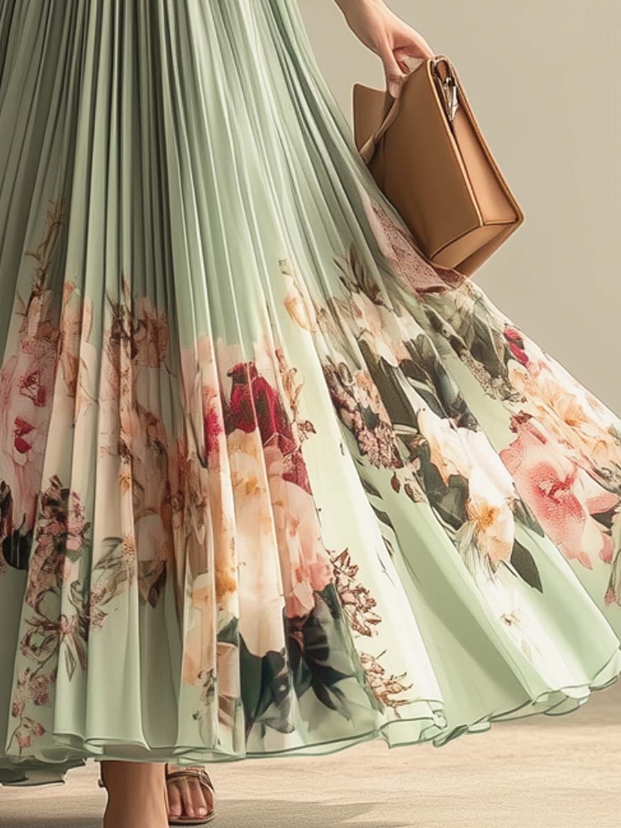 Floral Pleated Maxi Dress