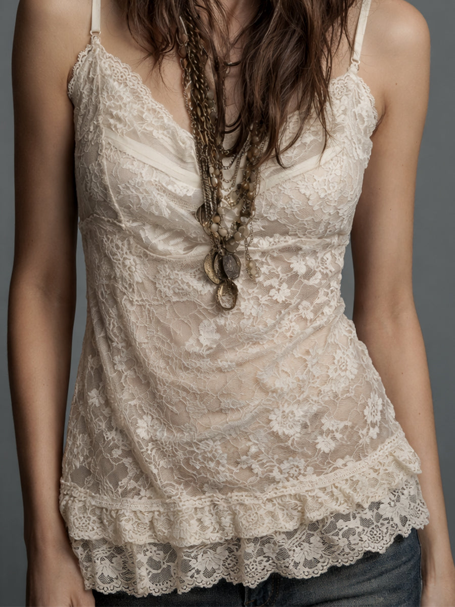 Vintage Lace Suspender Sleeveless Blouse