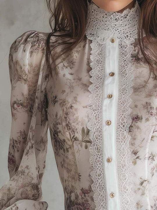 Victorian Style Floral Chiffon Blouse