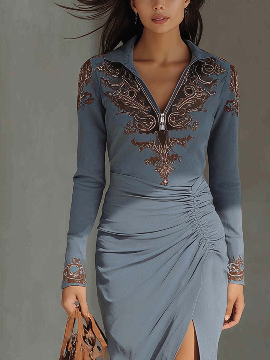 Retro Western Cowboy Embroidered Midi Dress