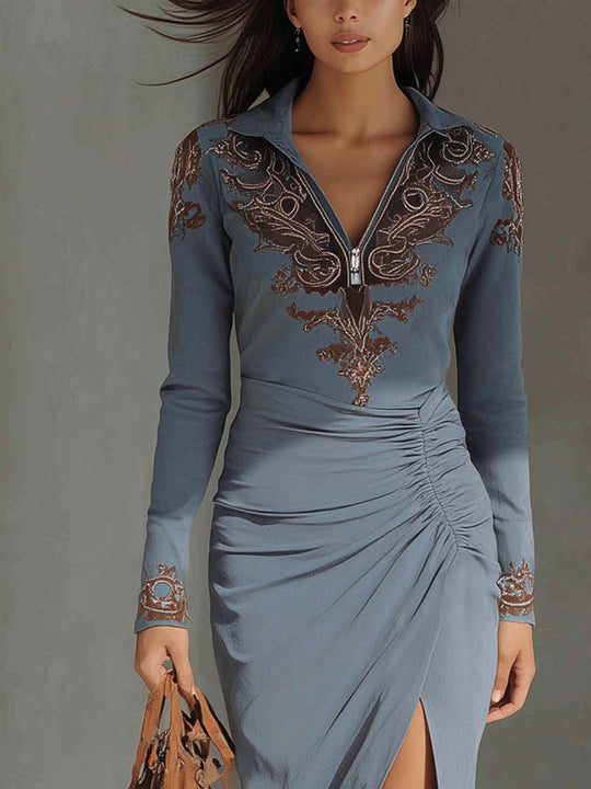 Retro Western Cowboy Embroidered Midi Dress