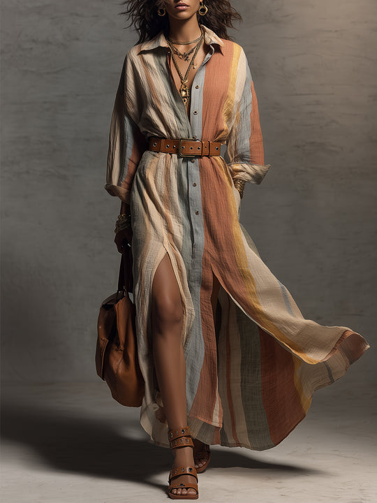 Bohemian Holiday Cotton Blend Colorful Striped Maxi Dress