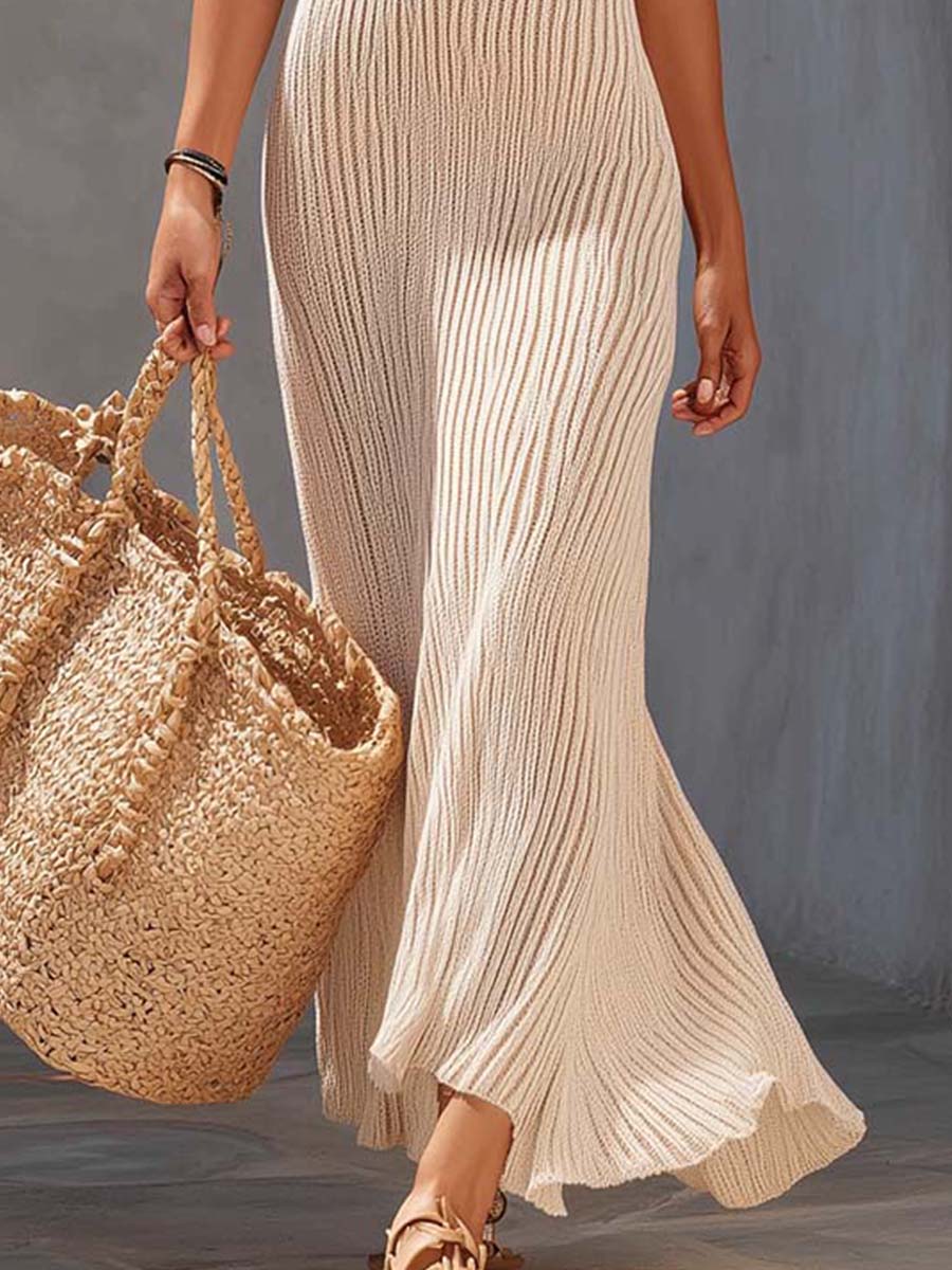 Classic And Elegant One-Shoulder Ribbed Knit Maxi Dress