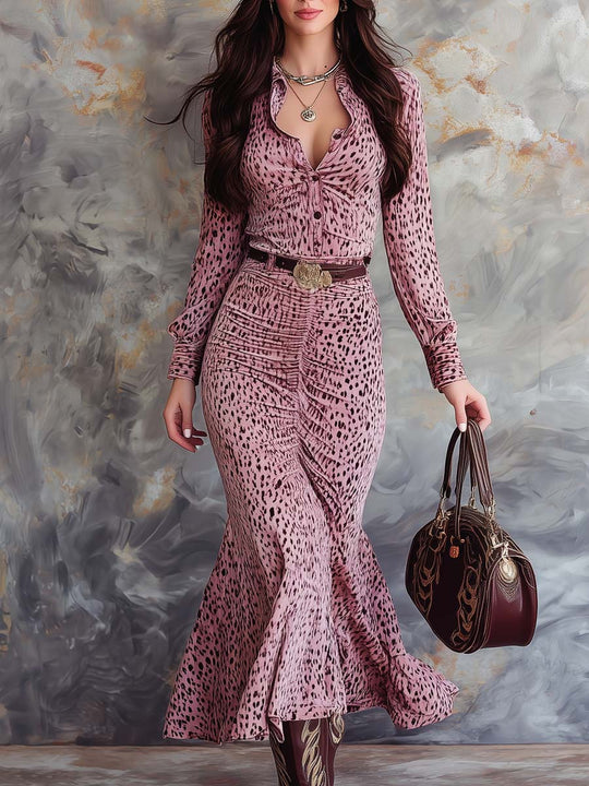 Retro Leopard Print Flare Hem Midi Dress