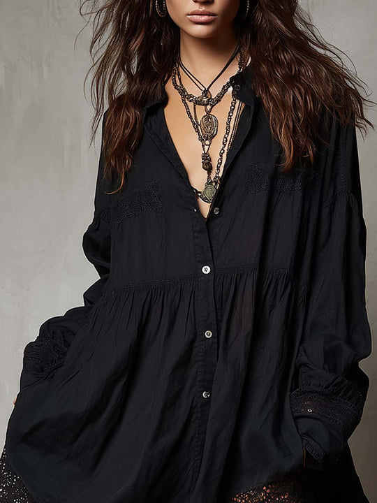 Retro Loose-fitting Lace Details Mini Dress