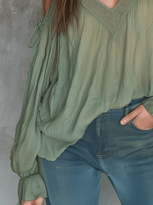 Boho V-Neck Off-Shoulder  Lace Blouse