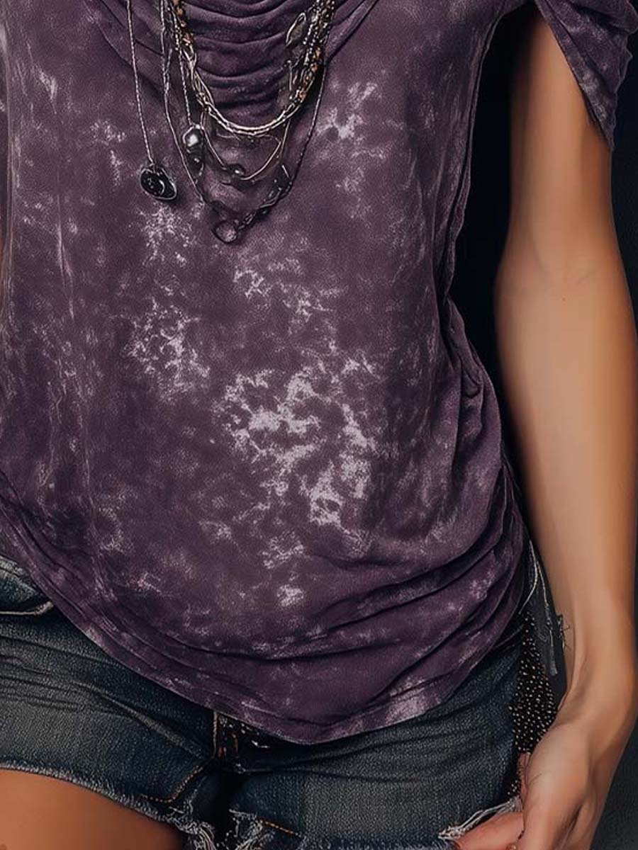 Retro Bohemian Tie-Dye Print Shoulder Strap Top