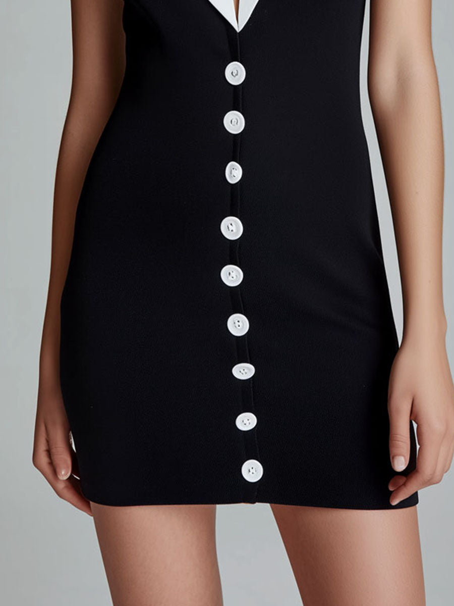 Sleek Black And White Halter Mini Dress
