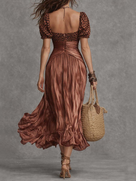 Leopard Print Pleated Midi Dress