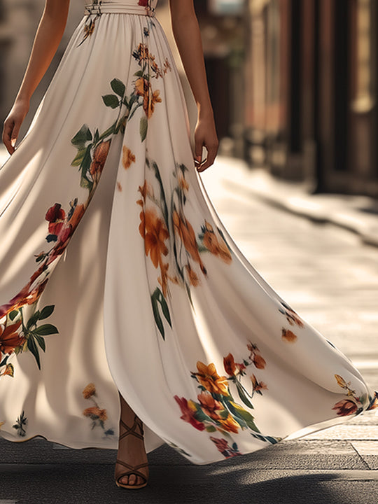 Bohemian V-neck Halter Neck Floral Holiday Maxi Dress