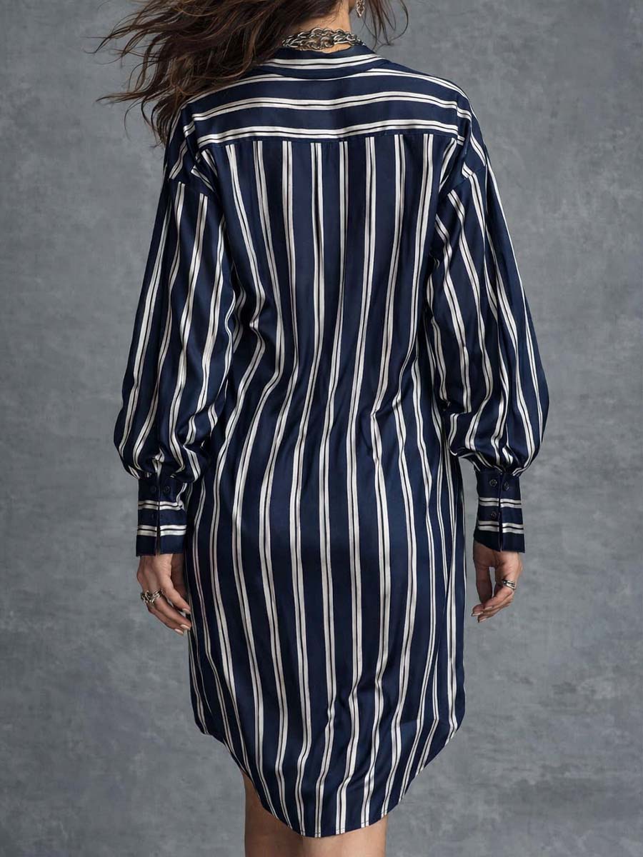Elegant Striped Button-Up Midi Shirt Dress