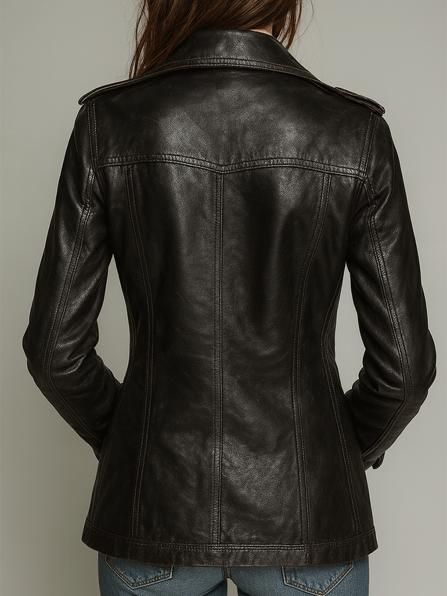 Vintage Black Double-Breasted Faux Leather Jacket
