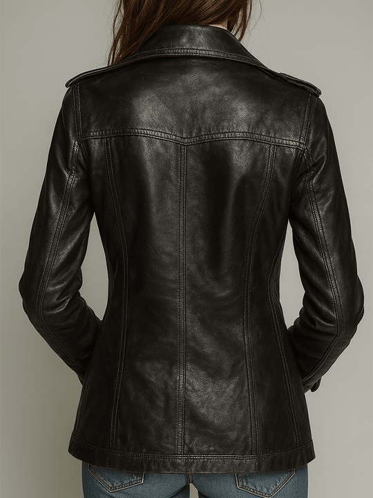 Vintage Black Double-Breasted Faux Leather Jacket