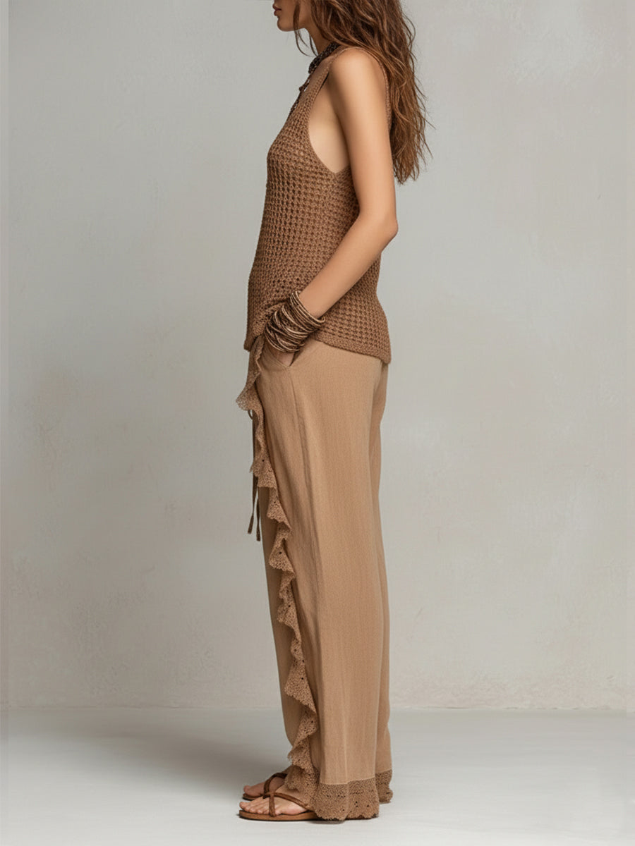 Bohemian Style Openwork Knit Loose Vest