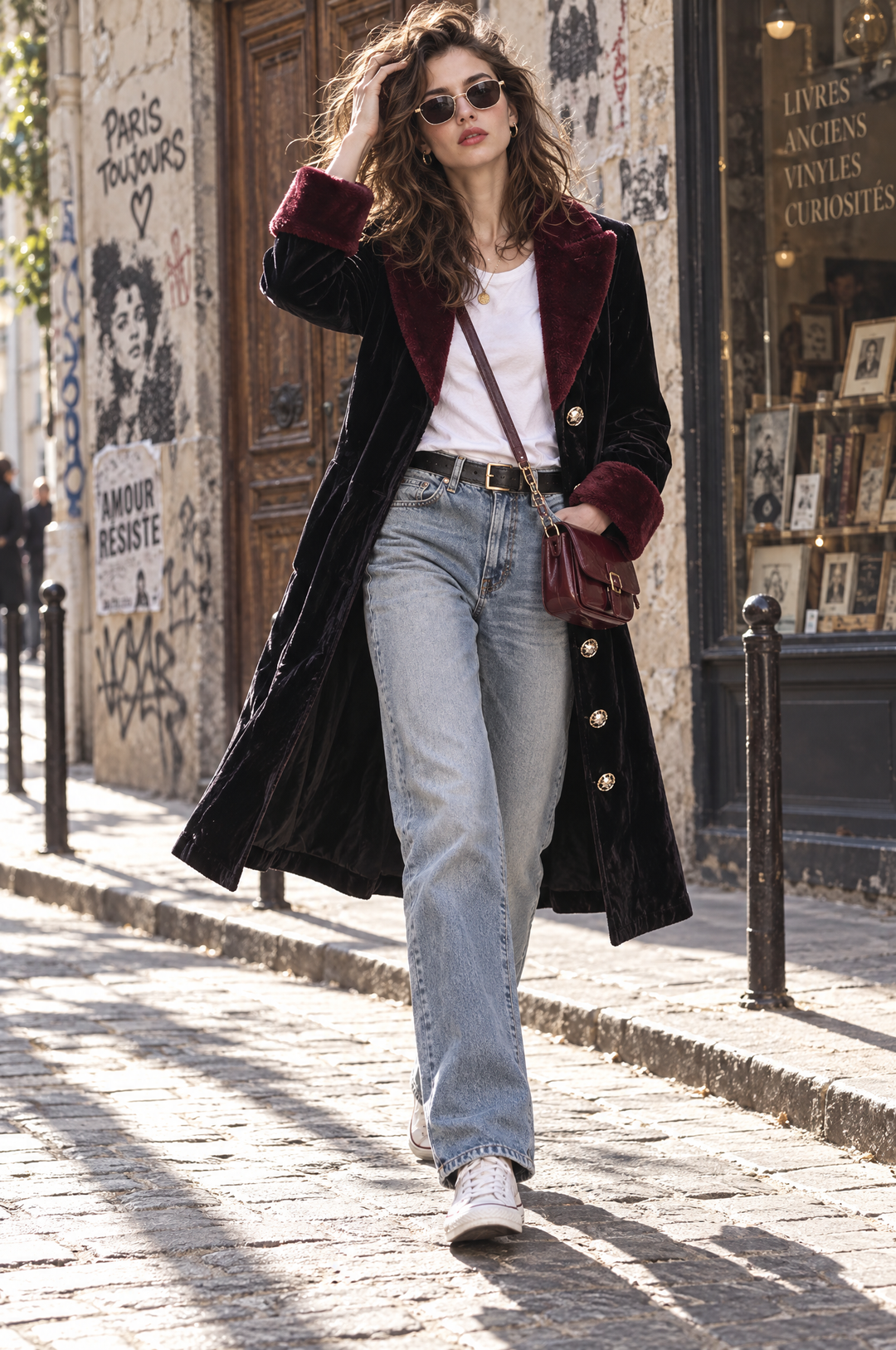 Quiet Luxury Vintage Button-accented Velvet Coat With A Plush Lapel