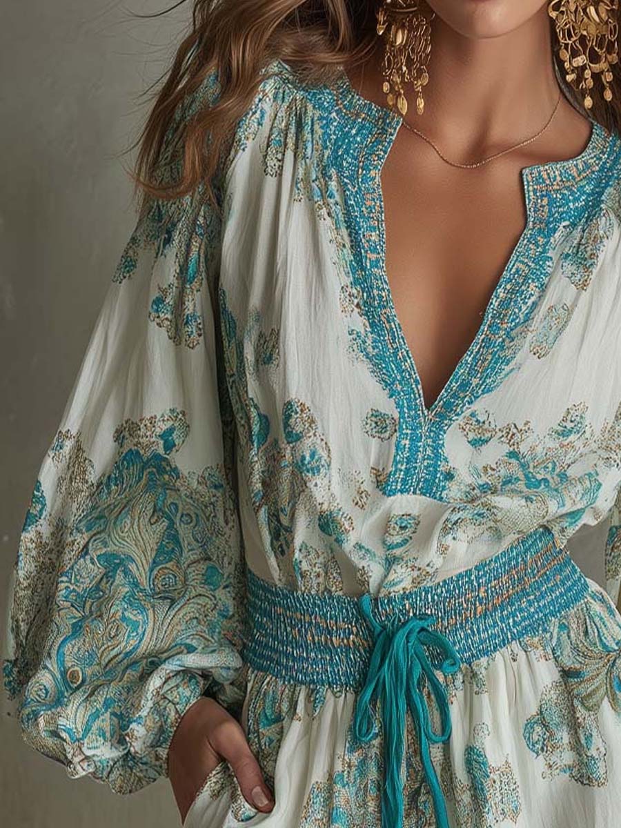 Bohemian Print Long Sleeve Romper