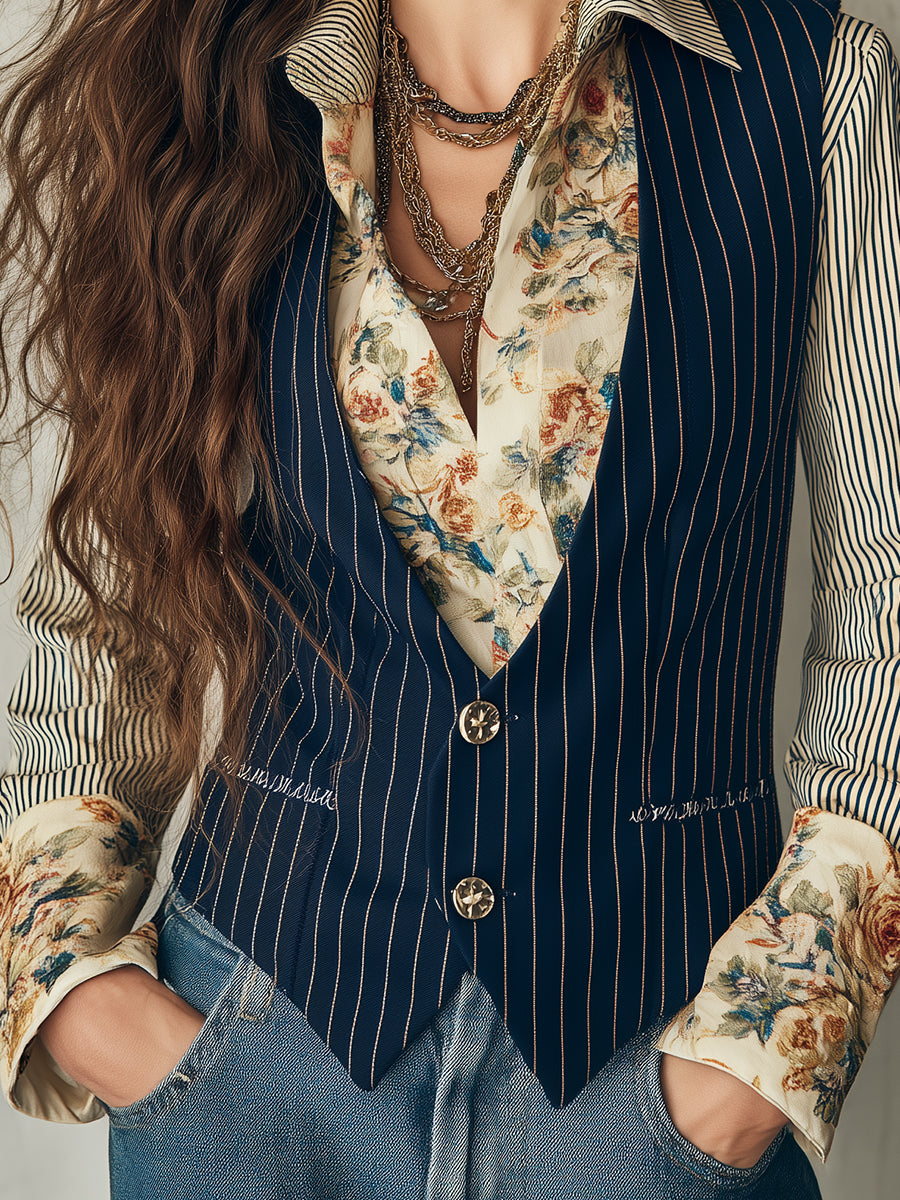 Retro Striped Deep V-neck Slim-fit Vest