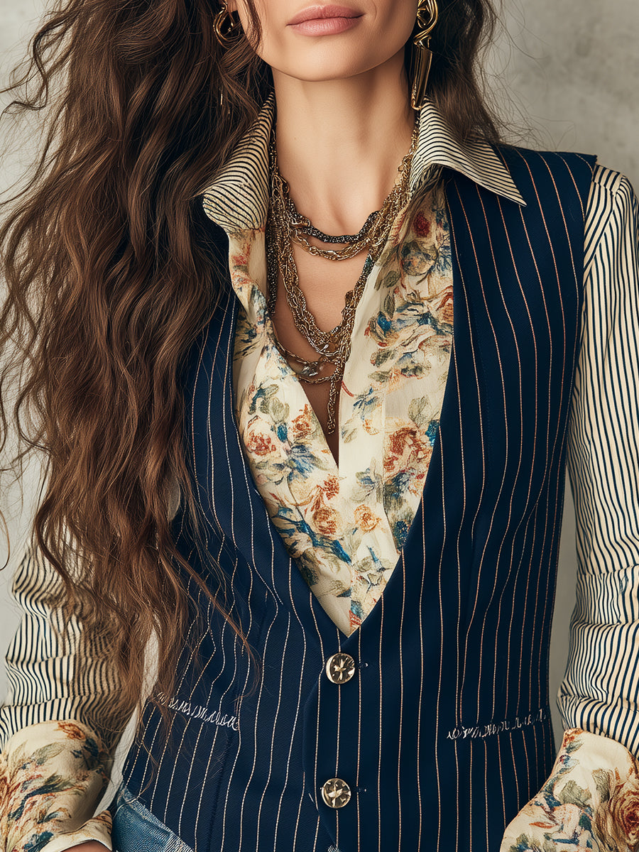 Retro Striped Deep V-neck Slim-fit Vest