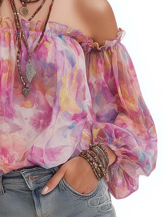 Romantic Bohemian Off-Shoulder Floral Blouse