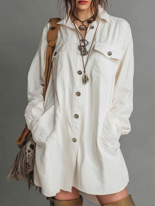 Retro Oversized Flap Pocket Mini Dress