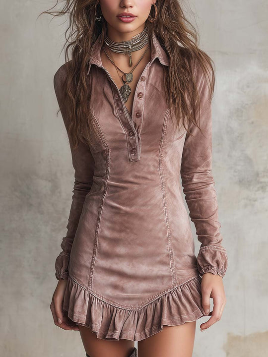Dusty Rose Washed Denim Mini Dress